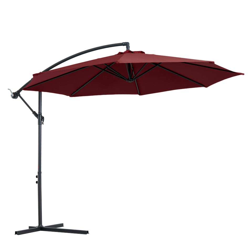 image 1 of Outsunny 3m Garden Banana Parasol Cantilever Umbrella, Wine Red