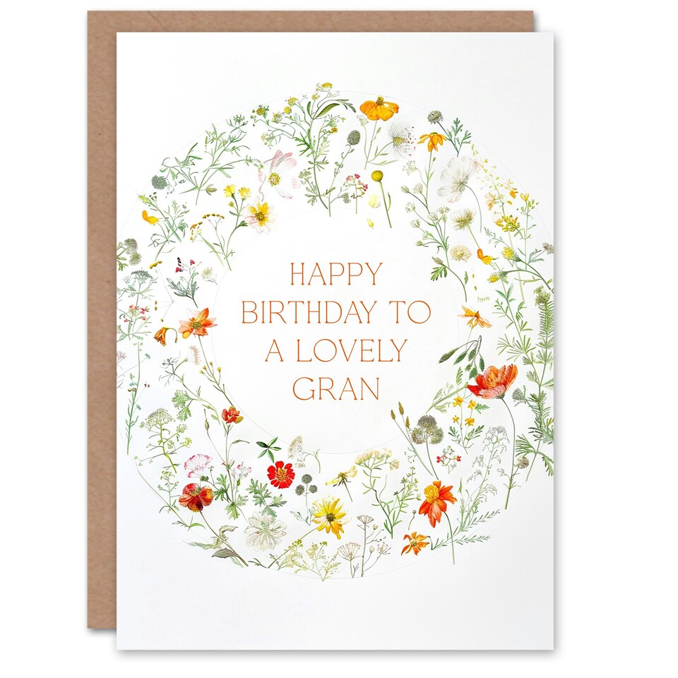 image 1 of Simple Delicate Elegant Floral Circle Gran Her Birthday Card