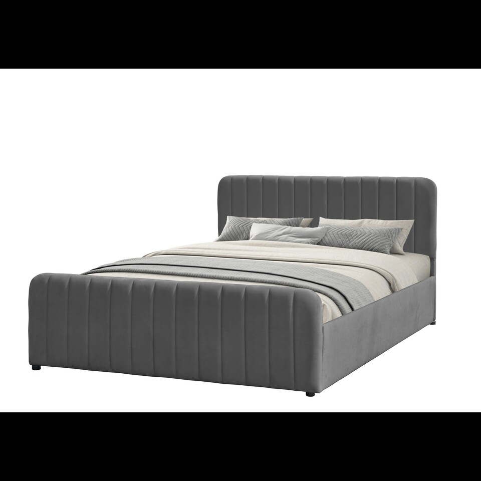 image 1 of 5ft Dark Grey Brushed Velvet Gas Lift Ottoman Bedframe