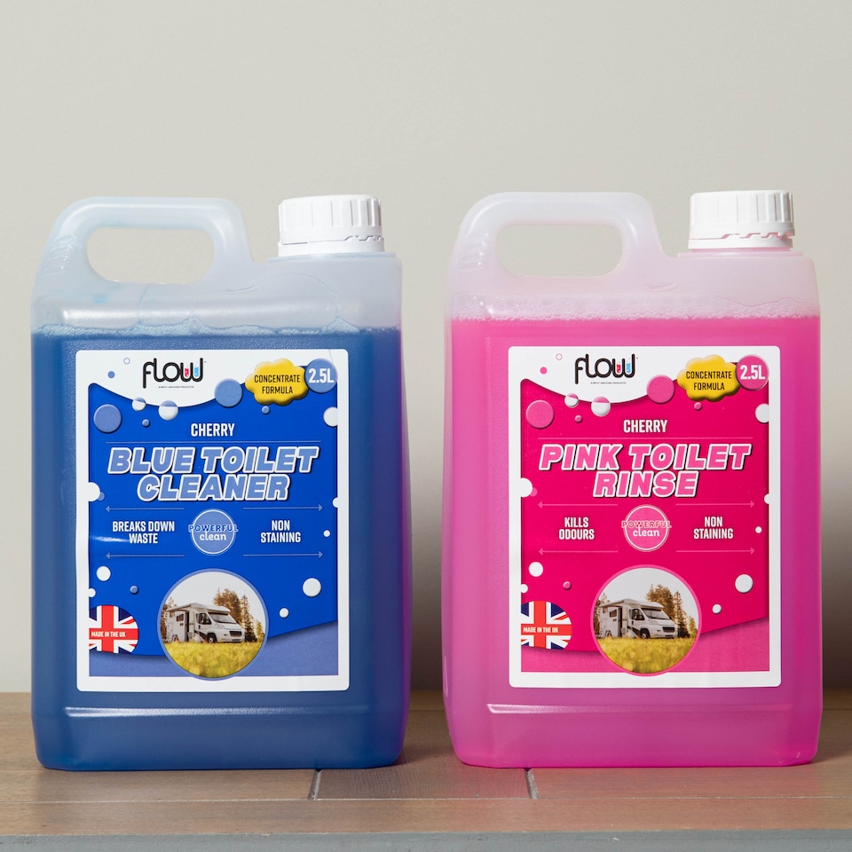image 1 of 2.5L Cherry Pink & Blue Toilet Cleaning Rinse Concentrate Fluid Set