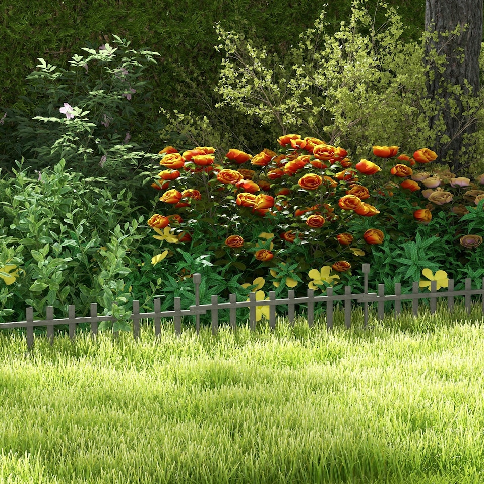 image 1 of Outsunny Decorative Garden Fencing, Wooden Landscape Edging, Grey