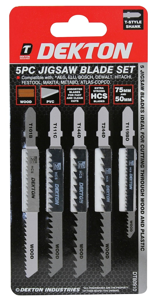image 1 of Dekton 5 Pcs T-Shank Jigsaw Blades Set For Wood For Bosch, Dewalt, Makita, Milwa