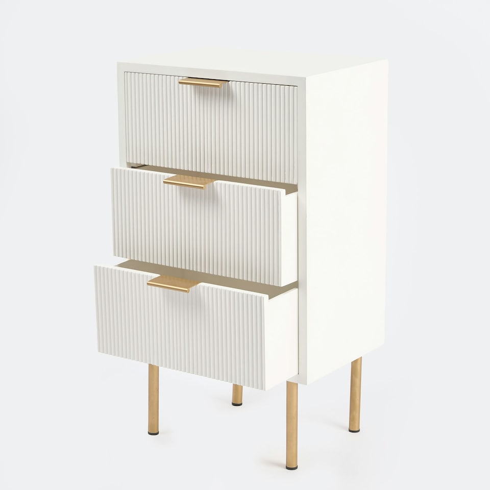 image 1 of OHS 3 Drawer Modern Ribbed Office Side Bedroom Nightstand Bedside Table - White