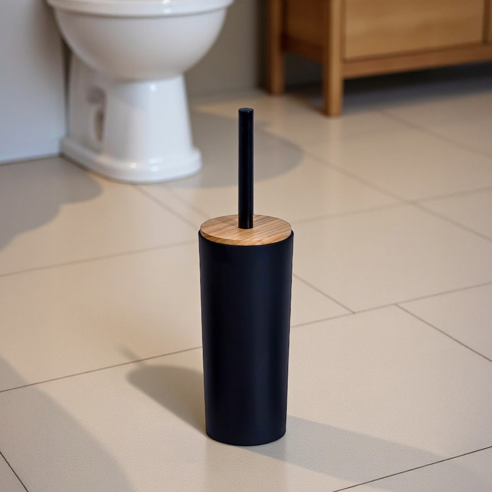 image 1 of Showerdrape Sonata Black & Bamboo Toilet Brush & Holder | Black | 1