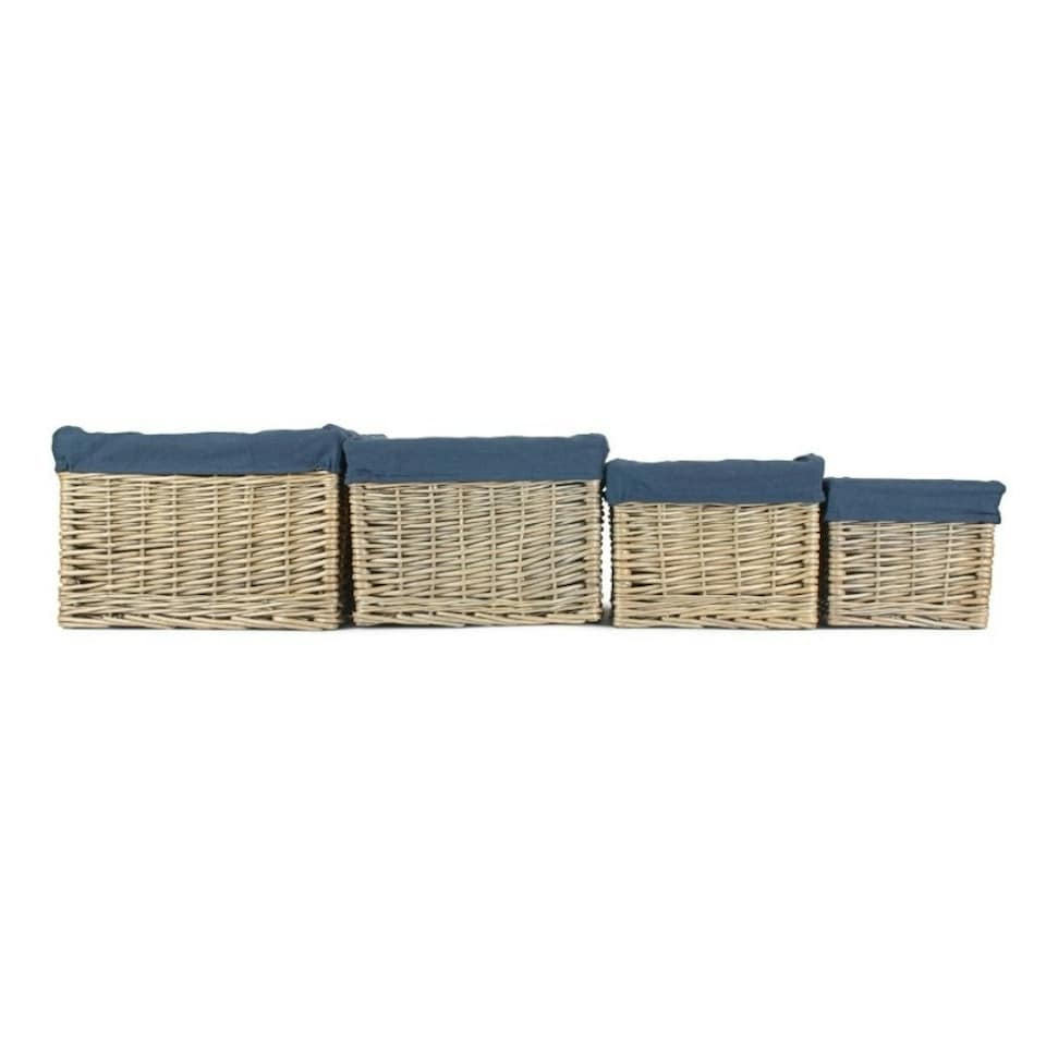 image 1 of Antique Wash Navy Cotton Lined Willow Storage Basket Blue | M