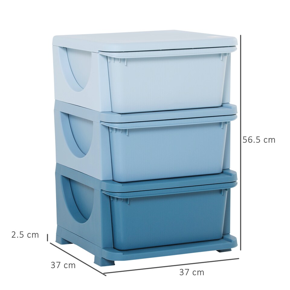 image 1 of HOMCOM Kids Storage Units with Drawers 3 Tier Chest Dresser Tower Blue