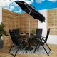 image 3 of Outdoor 4 Person Round Glass Top Garden Patio Dining Table Chairs Black Parasol and Base Set