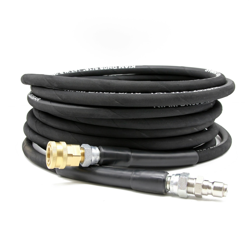 image 1 of Heavy Duty 5/16" Pressure Washer Hose - 3/8" Male & Female Quick Release, 250 Bar/3750 PSI Rated Black | 20m