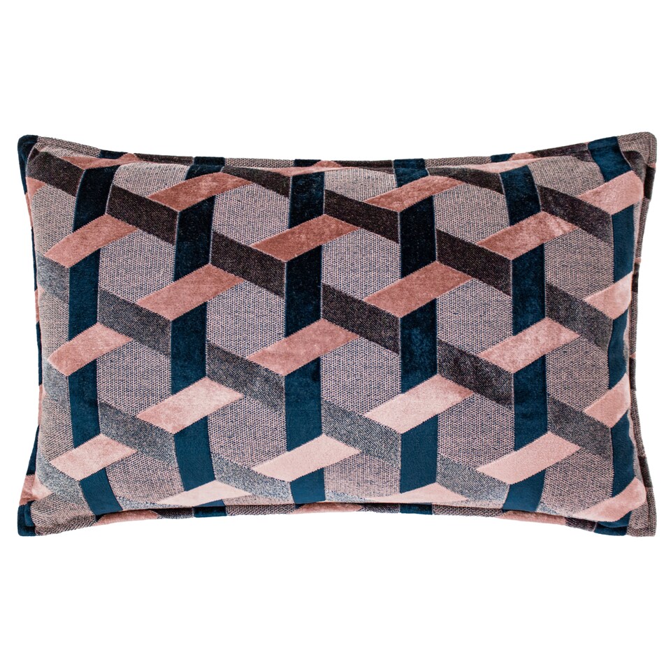 image 1 of Paoletti Delano Velvet Jacquard Cushion, Blush/Navy, 40 x 60cm