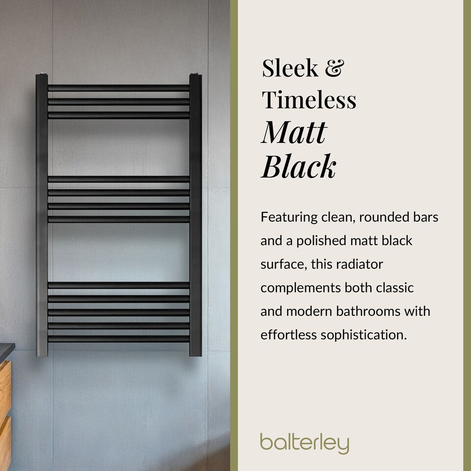 image 1 of Balterley Straight Heated Heated Towel Rail Radiator, 542W | Black | Matt Black