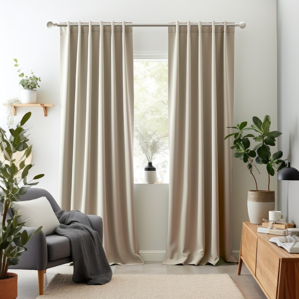 image 1 of Beige Eyelet Total Blackout Thermal Curtains - 46 x 63 Inch Drop - 2 Panel | Cream | One Size