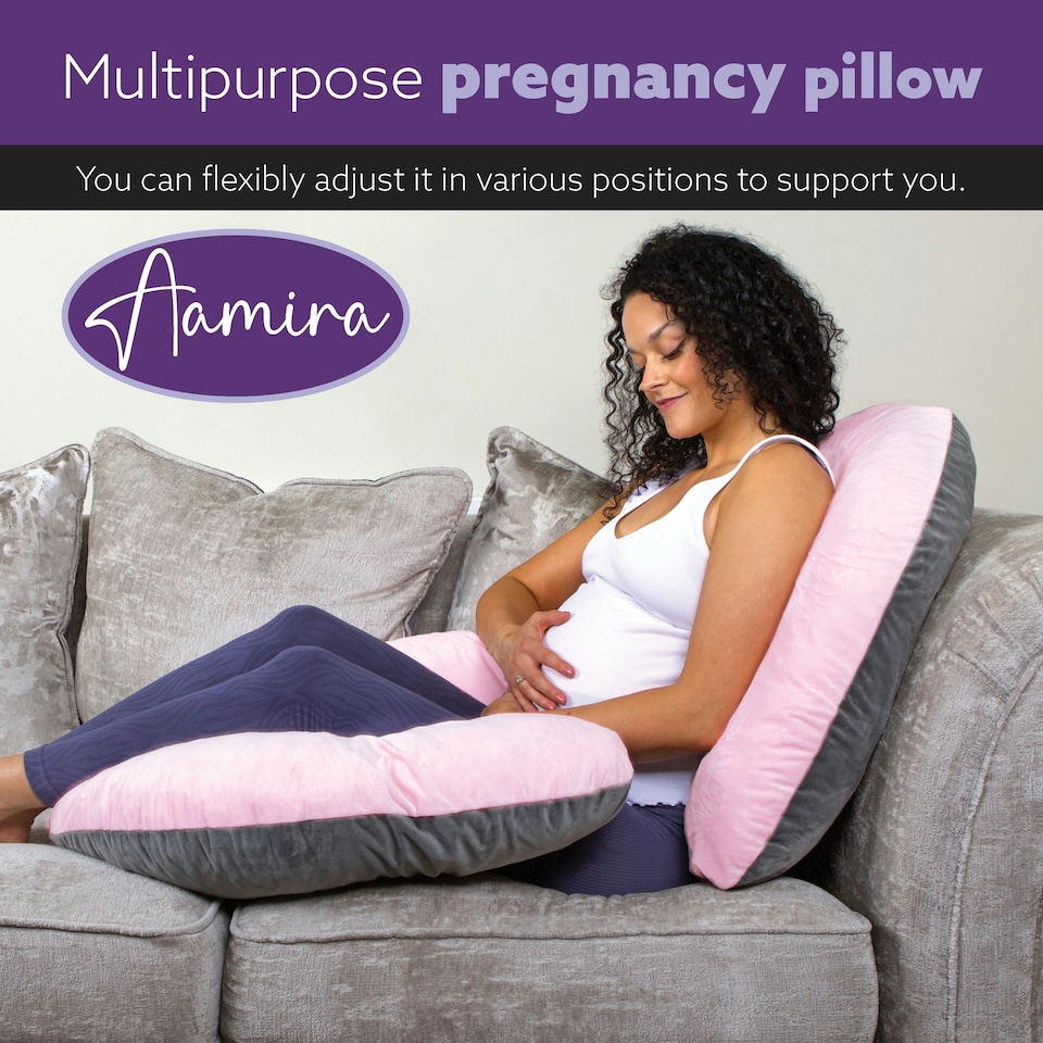 image 1 of Aamira C-Shaped Pregnancy Pillow Memory Foam Maternity Nursing Support Cushion Pink & Dark Grey | Grey | Grey | 140cm | 1