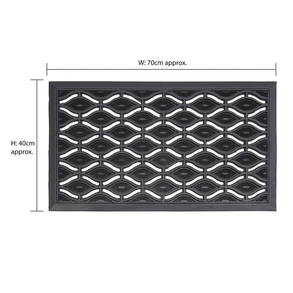 image 1 of JVL Elipses Eyes Heavy Duty Rubber Doormat 40x70cm, Black, Set of 2