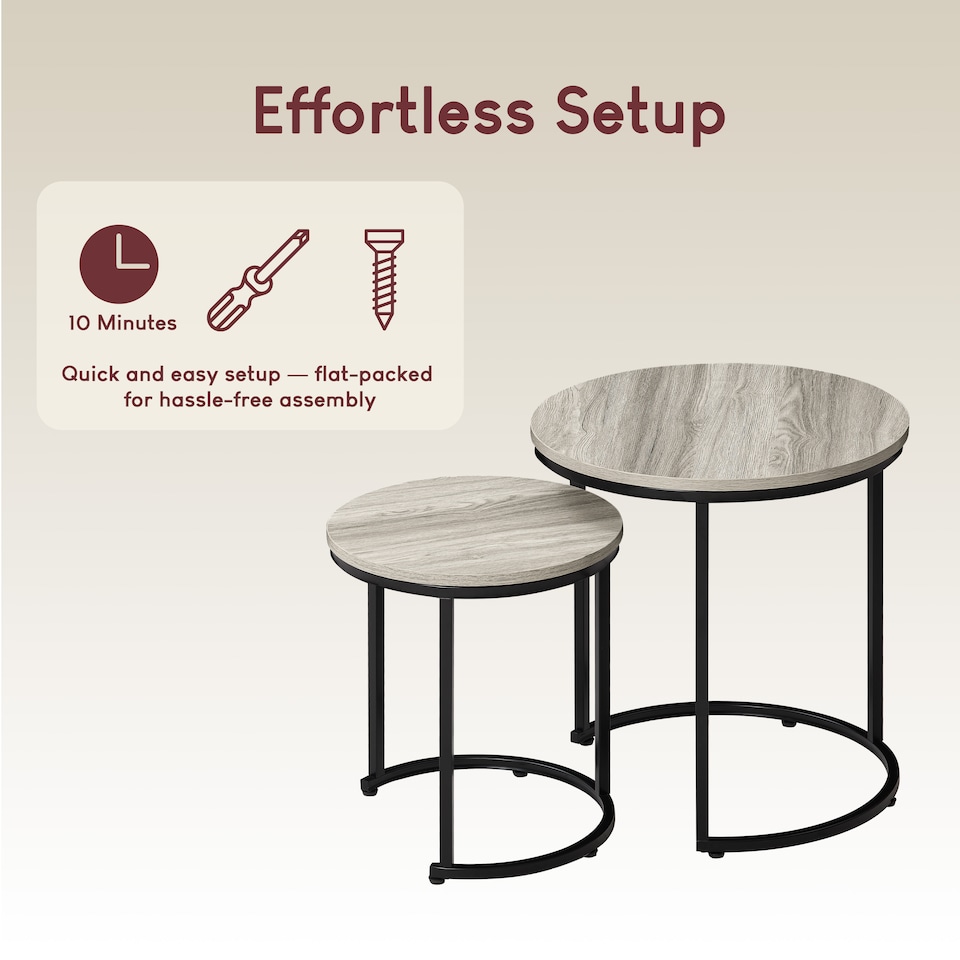 image 1 of Vida Designs Brooklyn Round Nest of Tables 2 Piece Set Nesting Sofa Bedside Side Table, Grey