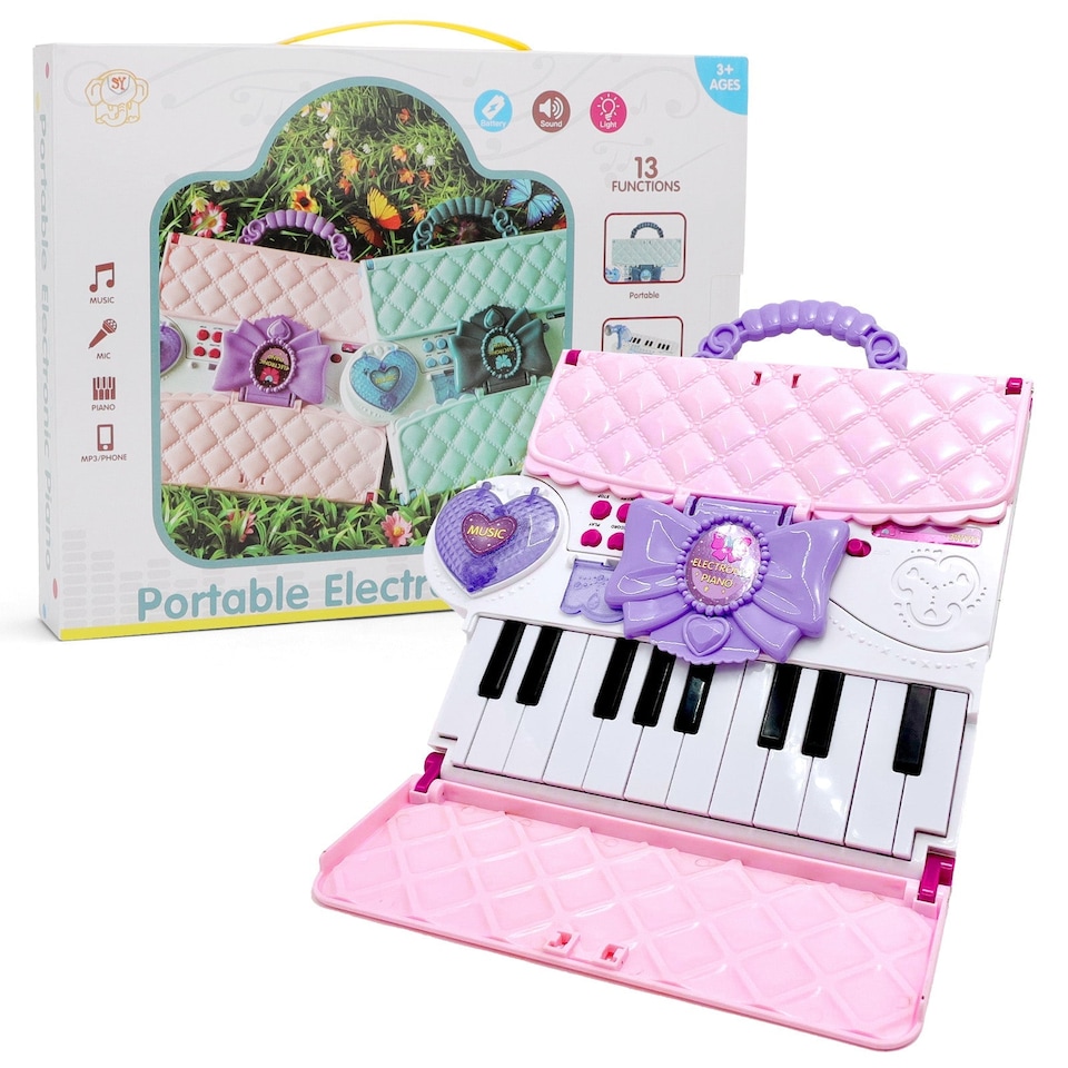 image 1 of 40-Key Folding Piano Keyboard Toy – Portable Electronic Music Toy with Lights & Sound (Pink)
