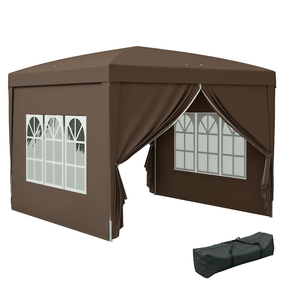 image 1 of Outsunny 3x3 m Pop Up Gazebo Party Tent Canopy Marquee with Storage Bag Coffee