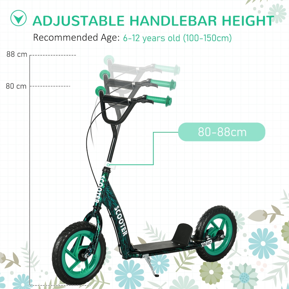 image 1 of AIYAPLAY Kids Scooter, Big Wheel Kick Scooter with Adjustable Height Handlebar, Non-slip Footplate, Rear Brake, Kickstand, for Kids 6-12 Years Old, Green | Green | Green