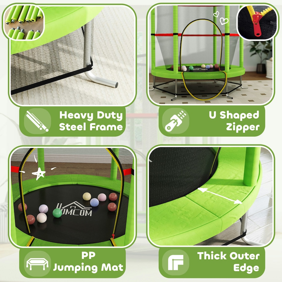 image 1 of HOMCOM Kids Trampoline Mini Bouncer w/ Enclosure Net for 3-6 Years Green