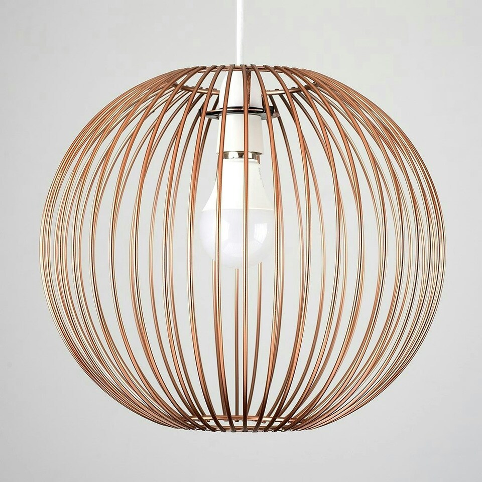 image 1 of ValueLights Metal Basket Style Globe Ceiling Pendant Light Shade In Copper Effect Finish