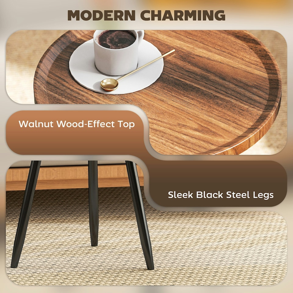 image 1 of HOMCOM Modern End Side Table, Round Coffee Table, Chestnut Wood Effect Brown