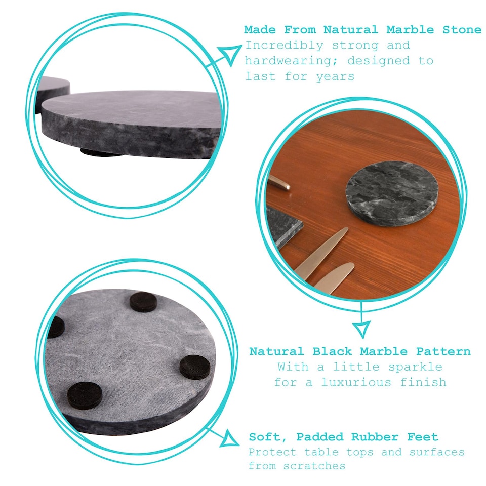 image 1 of Argon Tableware Marble Round Coasters - 10cm - Black - Pack of 6