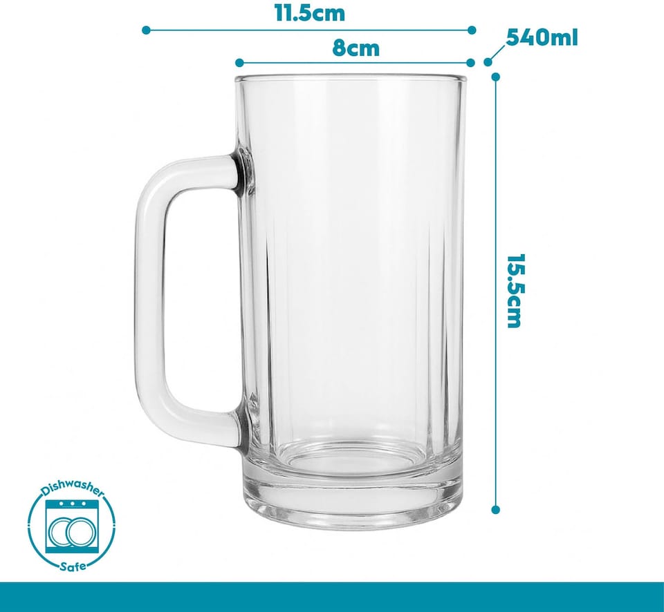 image 1 of Argon Tableware 540ml Beer Mugs - Glass Pint Steins with Handle Heavy Duty Soda Lime Glass Drinking Mugs Set | Clear | Clear | One Size | 4
