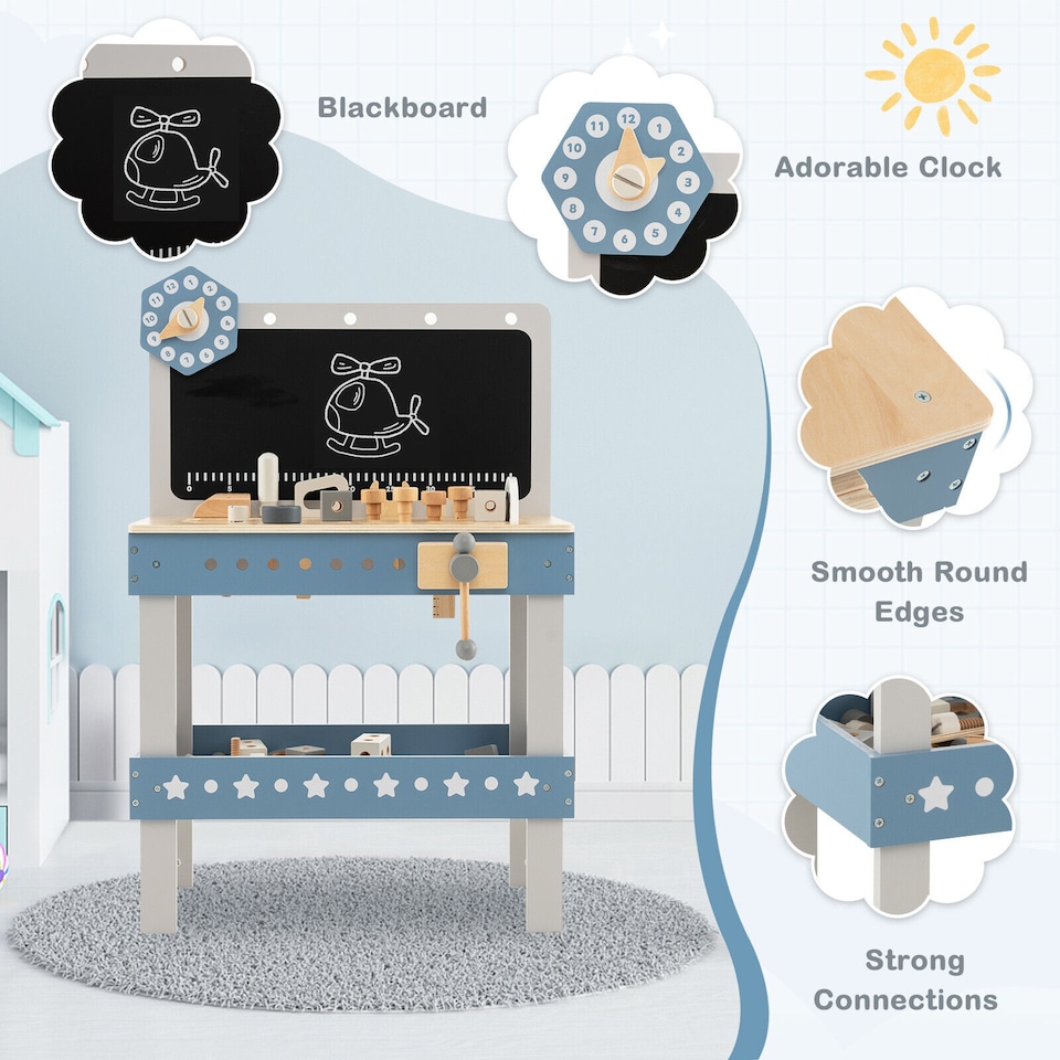 image 1 of COSTWAY Kids Workbench Toy Large Wooden Tool Bench Toddler Pretend Play Workbench