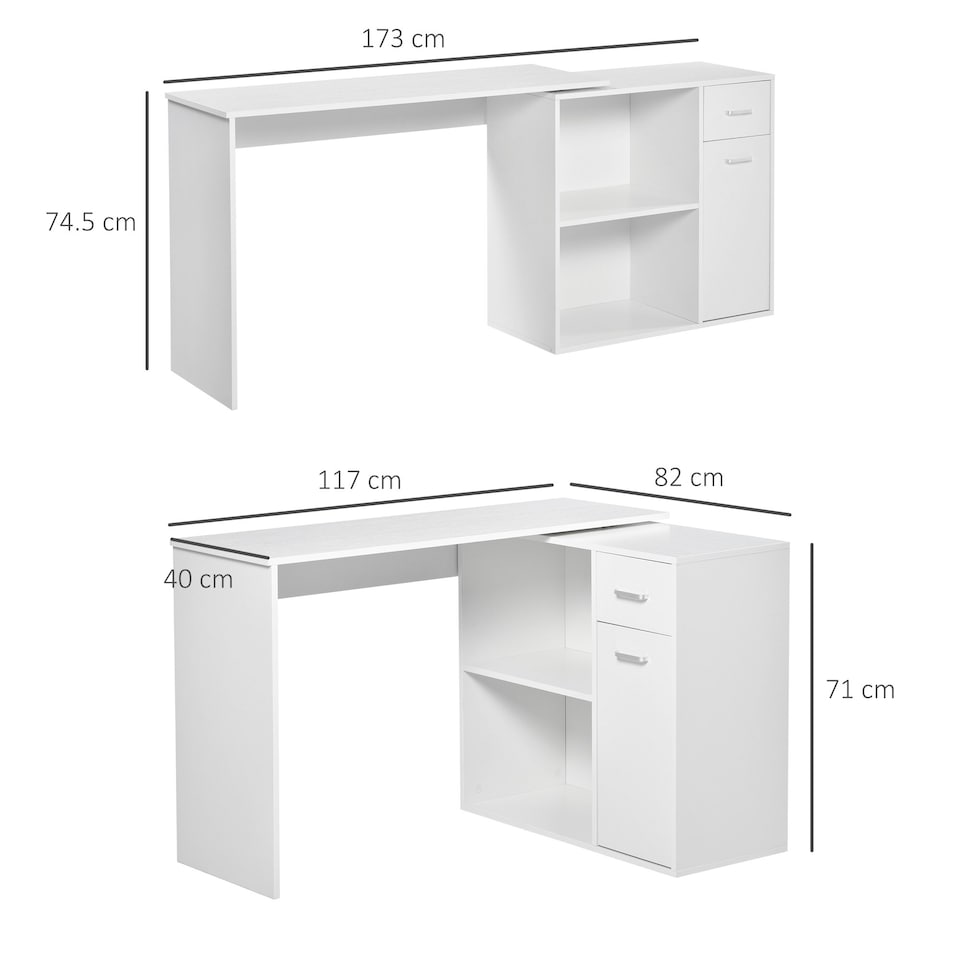image 1 of HOMCOM Computer Desk 360 Rotating Dining Table with Storage Shelf White
