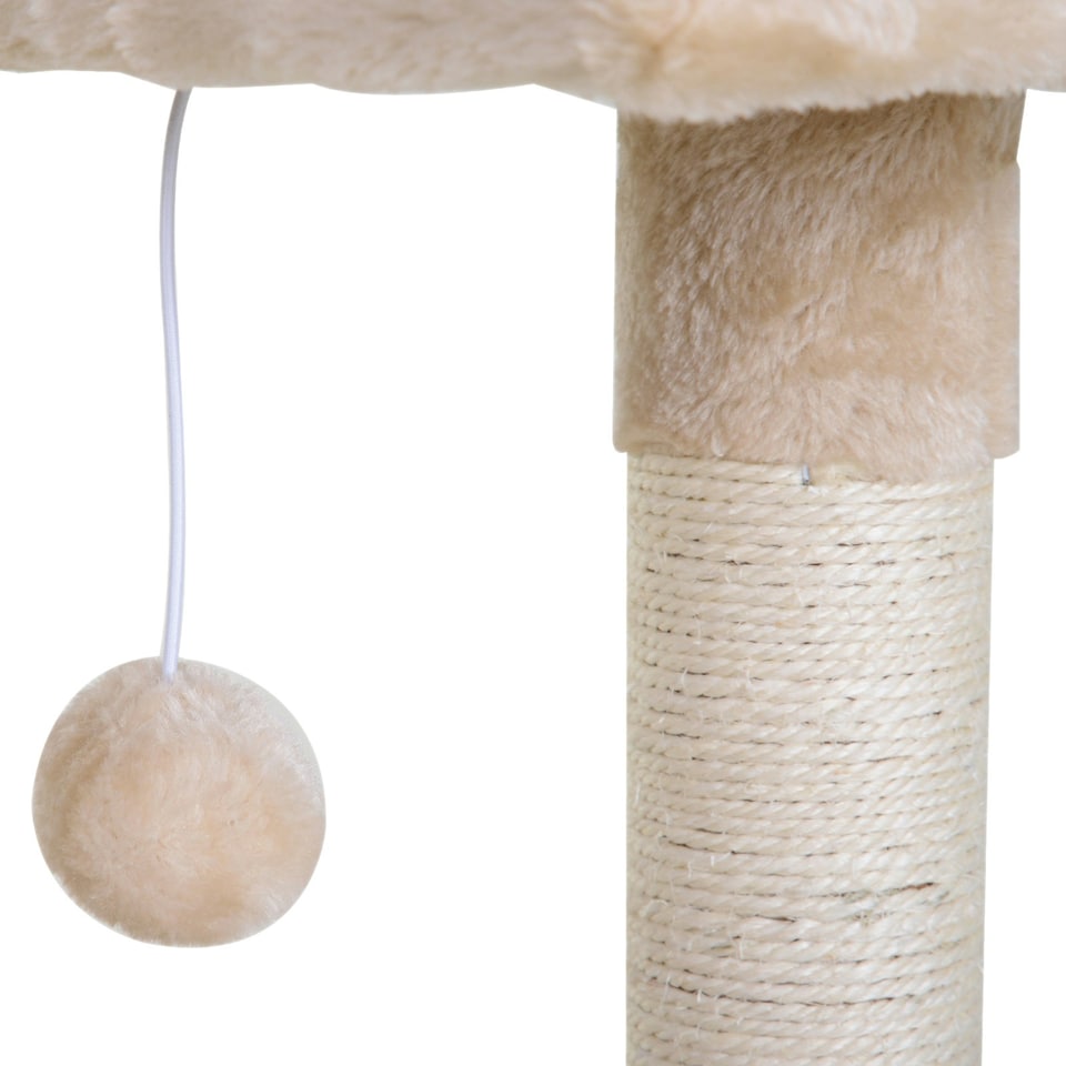 image 1 of PawHut Cat Tree Scratch Post with Bed Hammock Sisal for Indoor Cats Beige