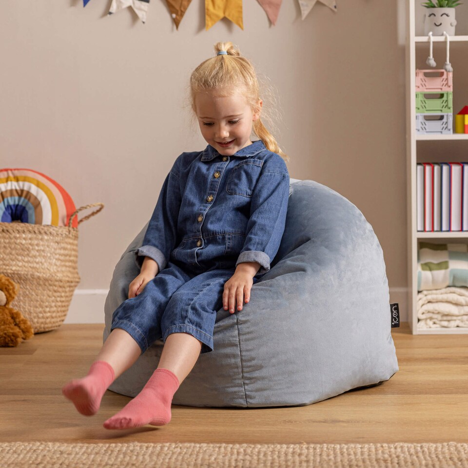 image 1 of Kids Kingston Velvet Bean Bag Chair Mineral Blue Childrens Bean Bags | Blue | Mineral Blue | 1