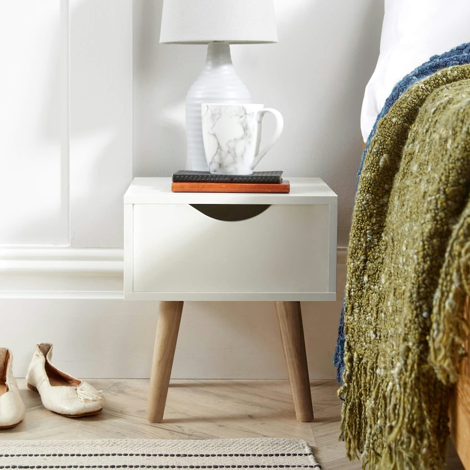 image 1 of Bedside Table Nightstand Compact Design White | 2 Drawer