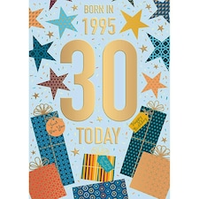 Words 'n' Wishes Male 30th Birthday Card, Birthday Card Age 30 with Born in 1995 Confetti and Gifts Design