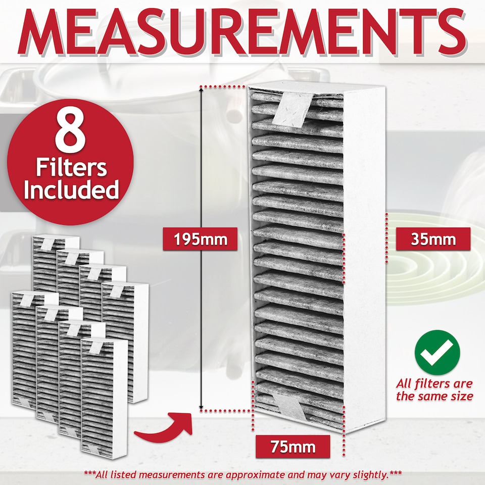 image 1 of SPARES2GO Activated Carbon Filter for Neff T48PC7BX2 T48TD7BN2 T58PL6EX2 T58TL6EN2 Cooker Hood (Pack of 8 Filters)