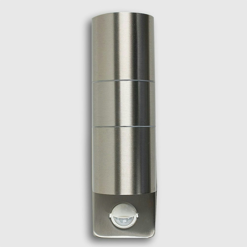 image 1 of ValueLights Pair Of Silver Up Down Outdoor PIR Motion Sensor Outdoor Wall Lights