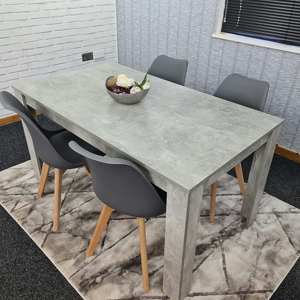 image 1 of Dining Table Set Oak Effect Table With 4 Grey Plastic Chairs Dining Room Furniture | Grey | One Size | 5