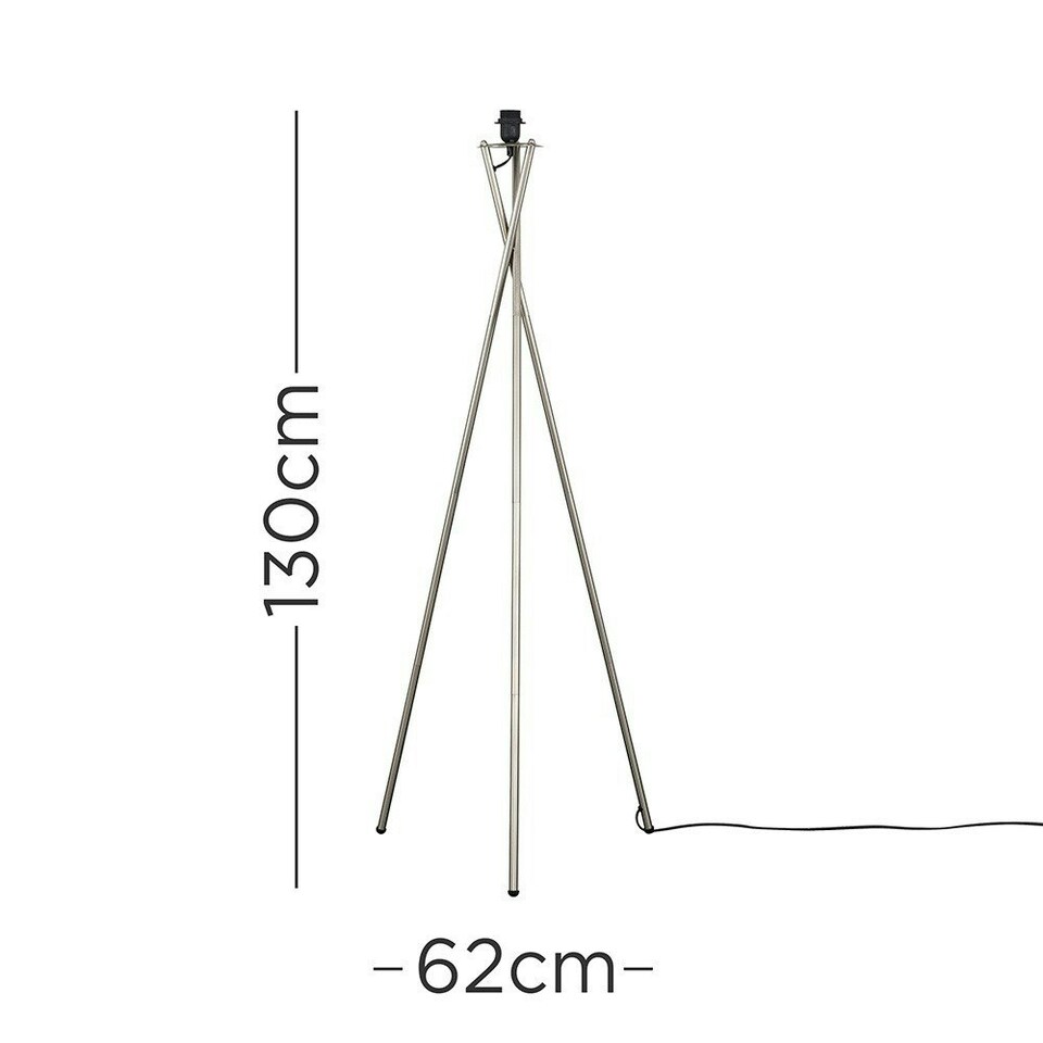 image 1 of ValueLights Camden Brushed Chrome Metal Stem Tripod Floor Lamp Silver