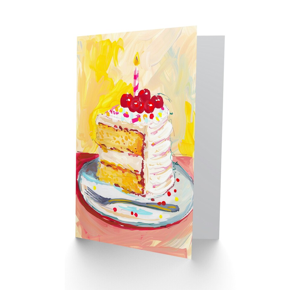 image 1 of Delicious Cake Slice Candle Man Woman Birthday Card