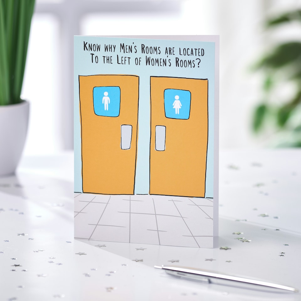 image 1 of Humour Birthday Card - Why Men's Rooms are located to the left