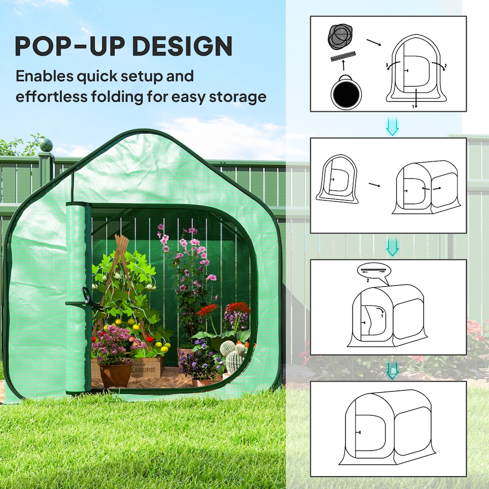 image 1 of Outsunny Mini Pop Up Greenhouse w/ Reinforced PE Cover, Zipper Door, Green | Green | 1