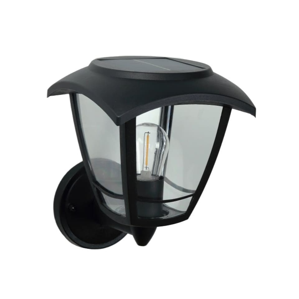image 1 of CGC LARA Black Solar Outdoor Wall Lantern Traditional Filament Warm White LED IP44 | Black | Black | Height: 23 cm, Depth: 19.5 cm, Width: 16.6 cm