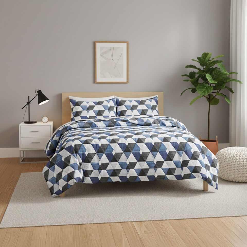 image 1 of Triangle Duvet Set Stylish Geometric Print Bedding for Bedroom Decor | White | Double