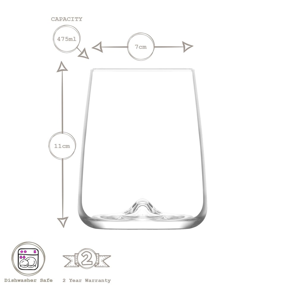 image 1 of LAV Terra Whiskey Glasses - 475ml - Clear - Pack of 6 | Clear | Clear