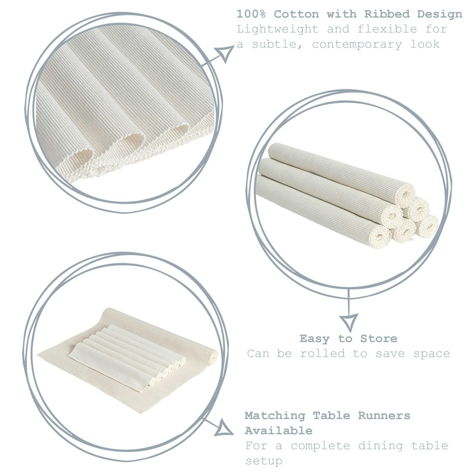 image 1 of Nicola Spring Ribbed Cotton Placemats - 48 x 33cm - Light Blue - Pack of 6 Blue