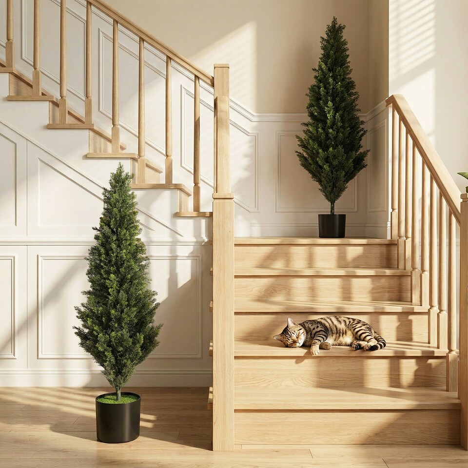 image 1 of HOMCOM Set of 2 Decorative Artificial Plants Cypress in Weighted Pot, 120cm