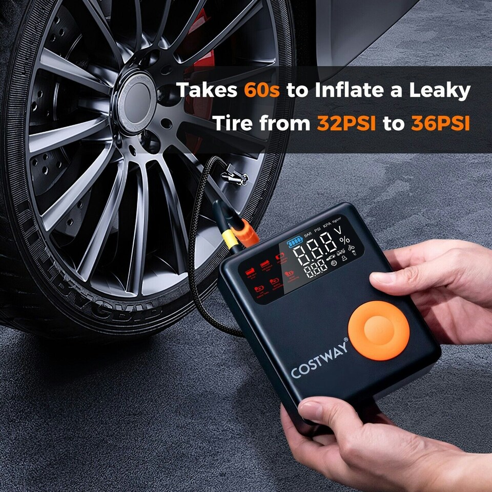 image 1 of COSTWAY Jump Starter w/ Air Compressor 12V Battery Starter