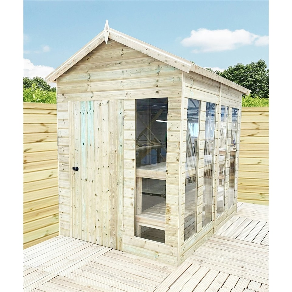 image 1 of 15 x 5 Pressure Treated Tongue And Groove Apex Summerhouse - Potting Shed - Bench + Safety Toughened Glass + RIM Lock with Key (15' x 5') / (15ft x 5ft)