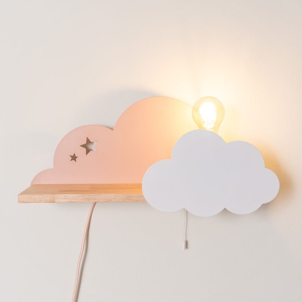 image 1 of ValueLights Pink Dinosaur Plug in Wall Light with Shelf and Pull Cord Switch