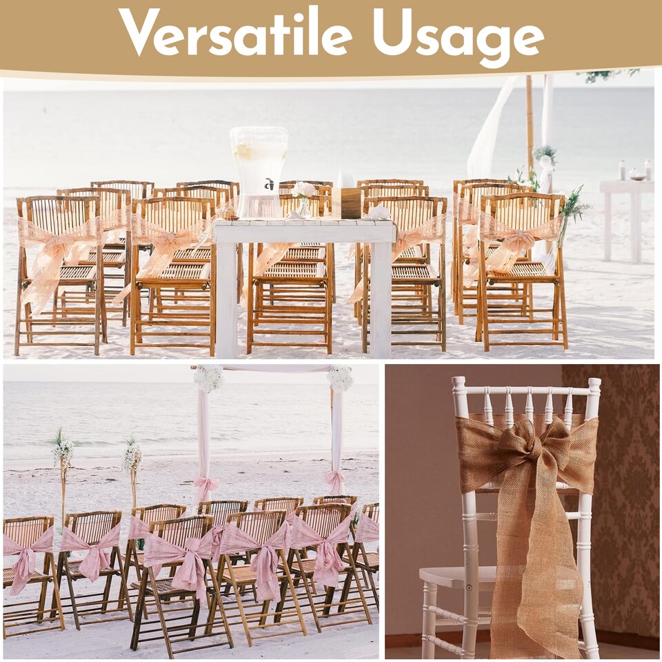 image 1 of 7" x 108" Hessian Chair Sashes, Rustic Burlap Table Runner Sash - 10pcs