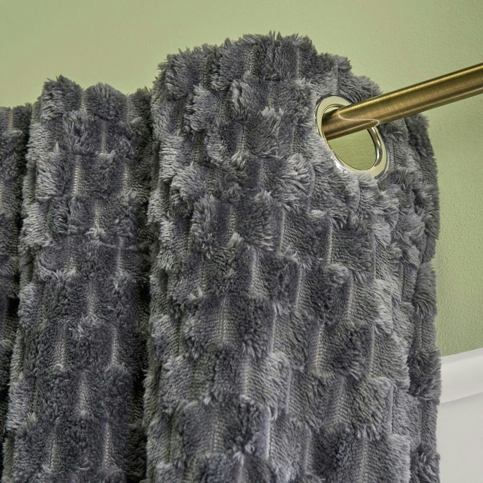 image 1 of OHS Waffle Fleece Soft Thermal Insulated Panel Pair Eyelet Curtains, 66x90" Grey | Charcoal