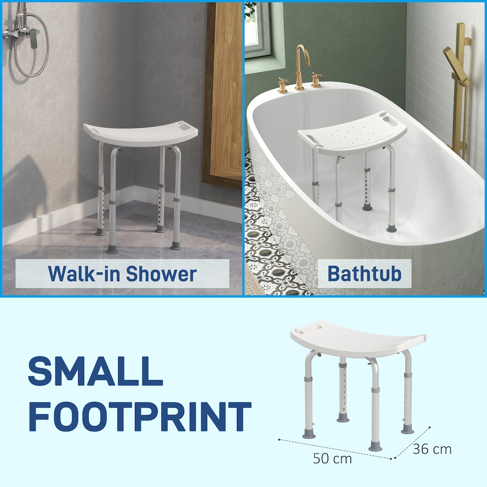 image 1 of HOMCOM Aluminium Shower Stool w/ Adjustable Height Non-Slip Bath Stool White